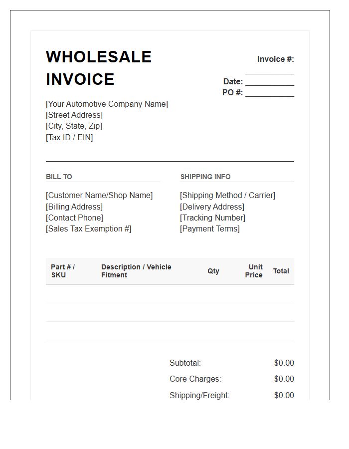 Automotive Aftermarket Wholesale Invoice Template