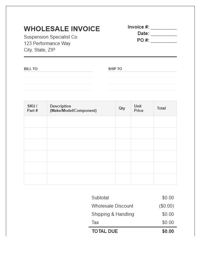 Automotive Suspension Wholesale Invoice Template