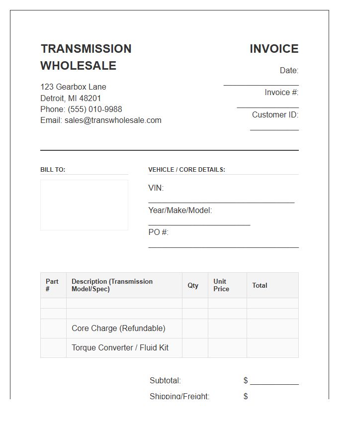 Automotive Transmission Wholesale Invoice Template