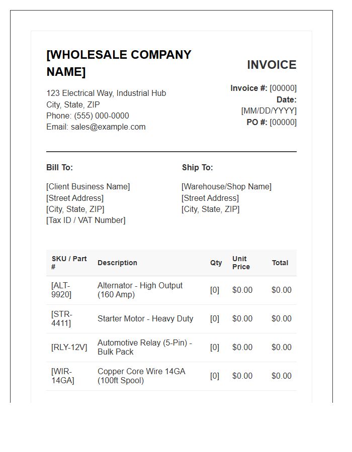 Wholesale Electrical Auto Component Invoice Template
