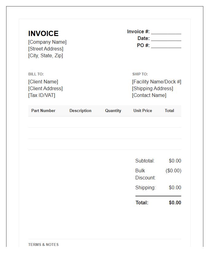 Wholesale Interior Automotive Component Invoice Template