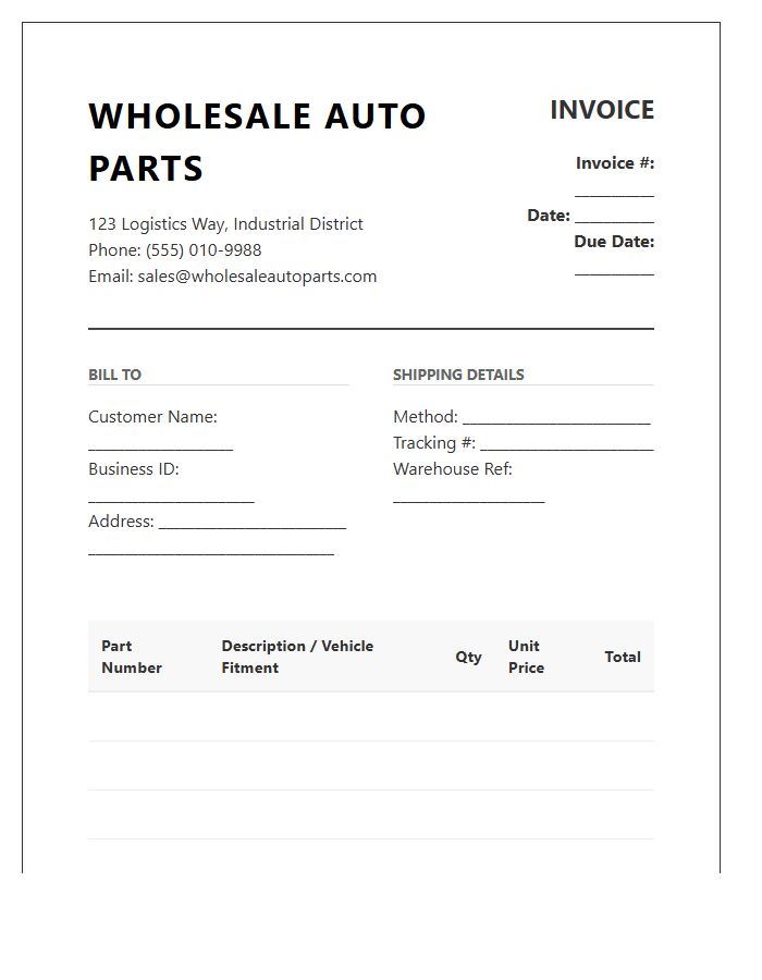 Wholesale Vehicle Spare Parts Invoice Template