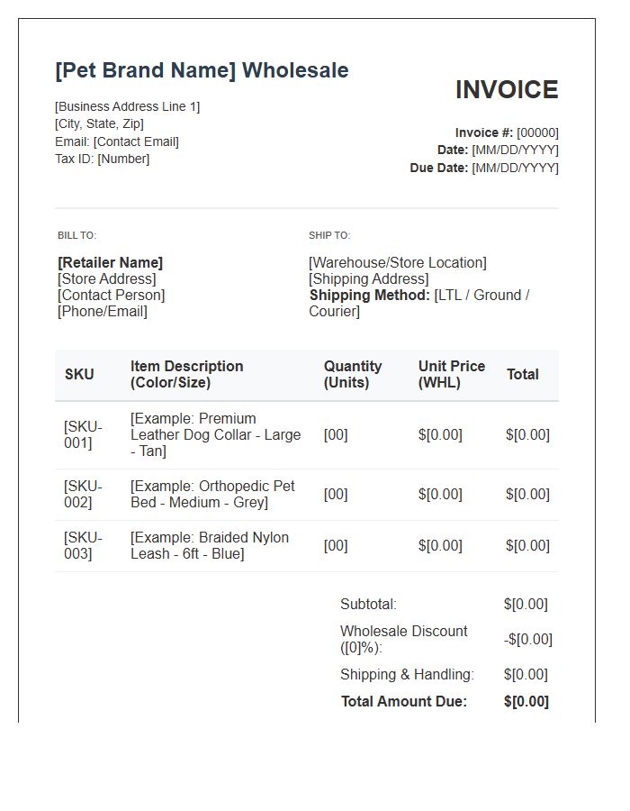 Pet Accessory B2B Wholesale Invoice Template