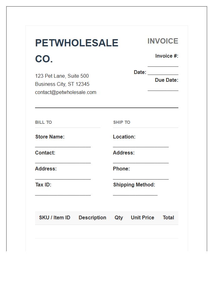 Professional Pet Store Wholesale Invoice Template