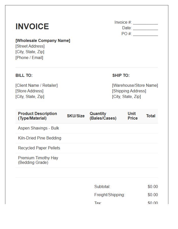 Small Animal Bedding Wholesale Invoice Template