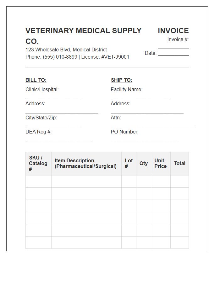 Veterinary Medical Supply Wholesale Invoice Template