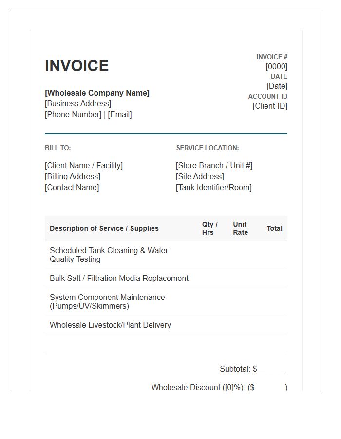 Wholesale Aquarium Maintenance Invoice Template