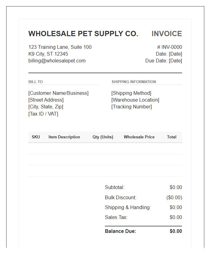 Wholesale Pet Training Equipment Invoice Template