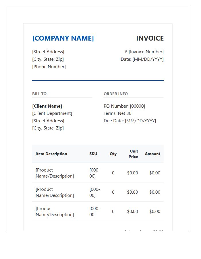 Commercial Office Stationery Invoice Template