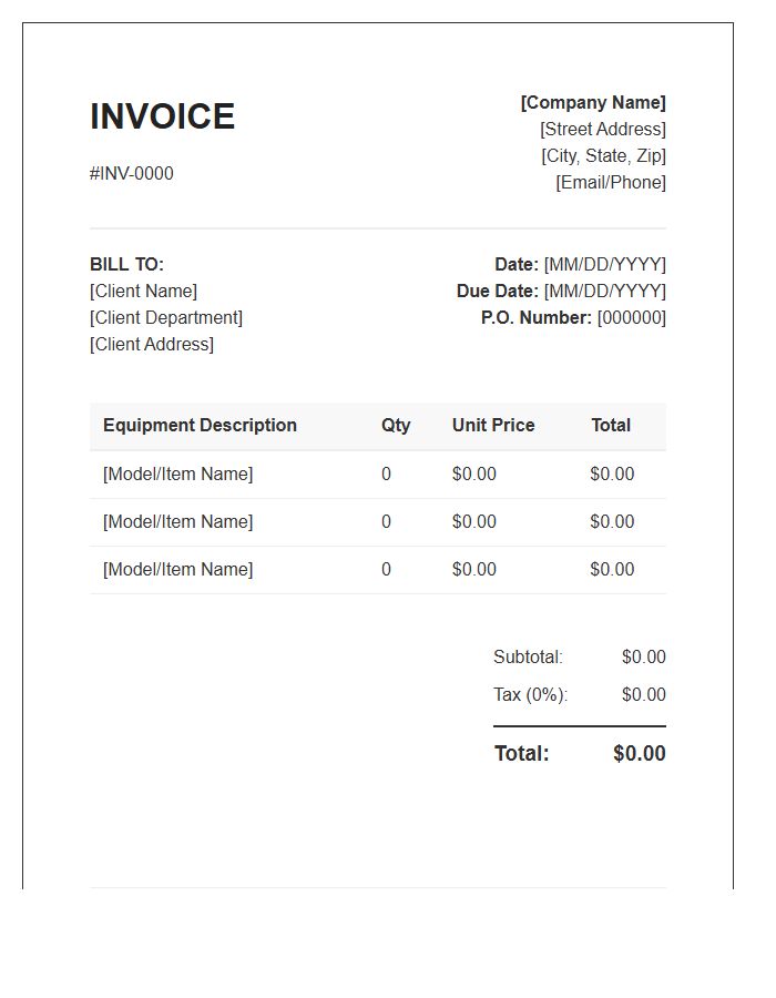 Corporate Office Equipment Invoice Template