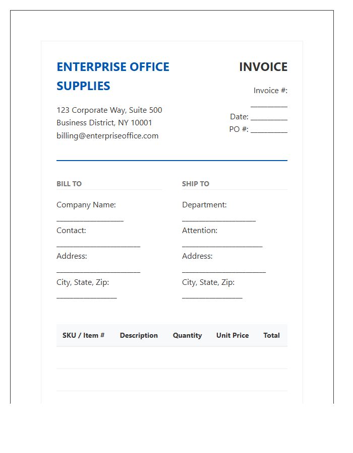 Enterprise Office Supply Order Invoice Template