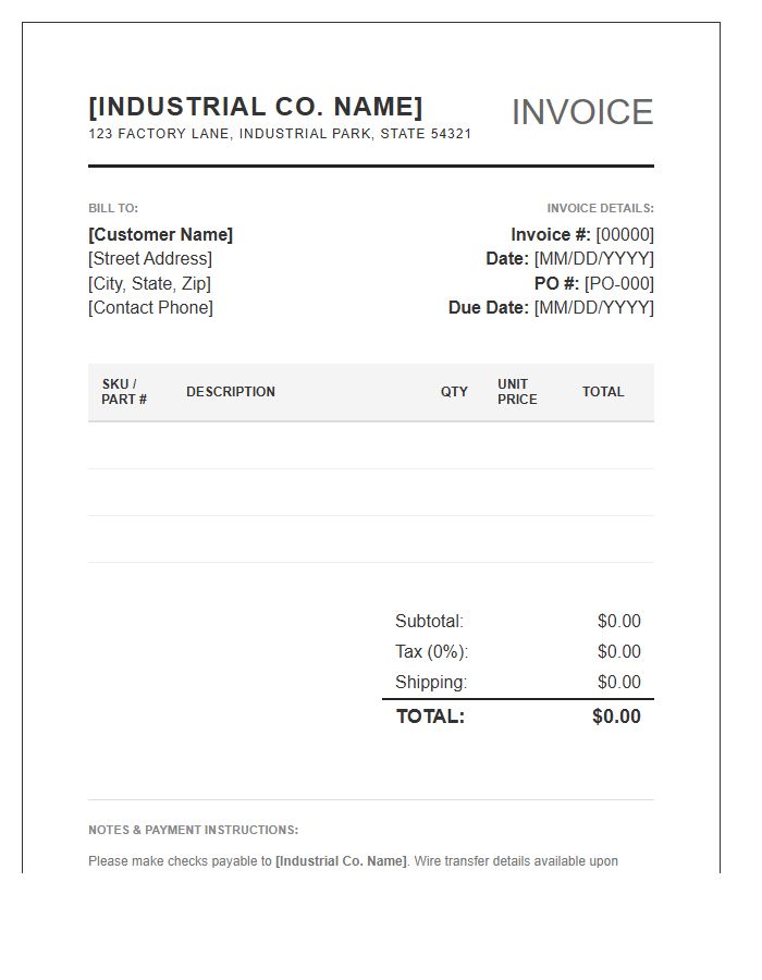 Industrial Office Supply Invoice Template