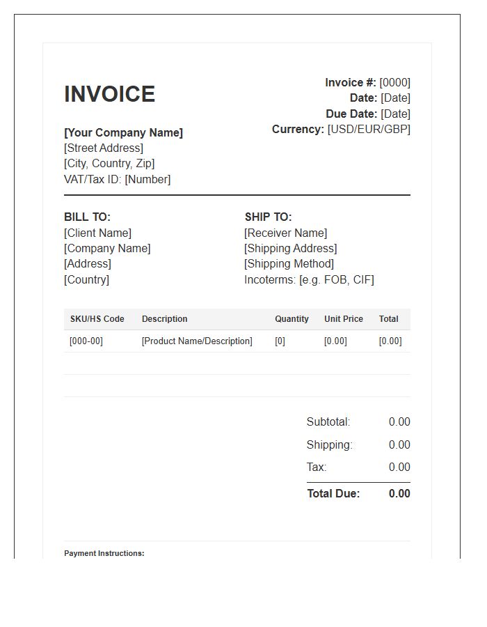 International Office Supply Wholesale Invoice Template