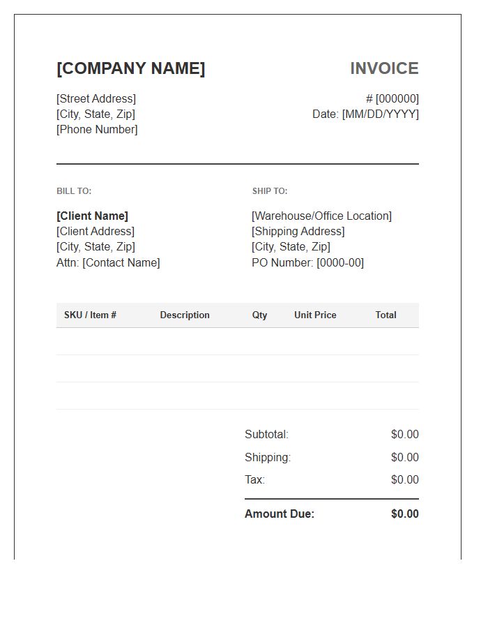 Office Supply Distribution Invoice Template