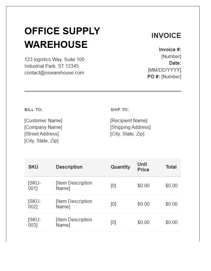 Office Supply Warehouse Invoice Template