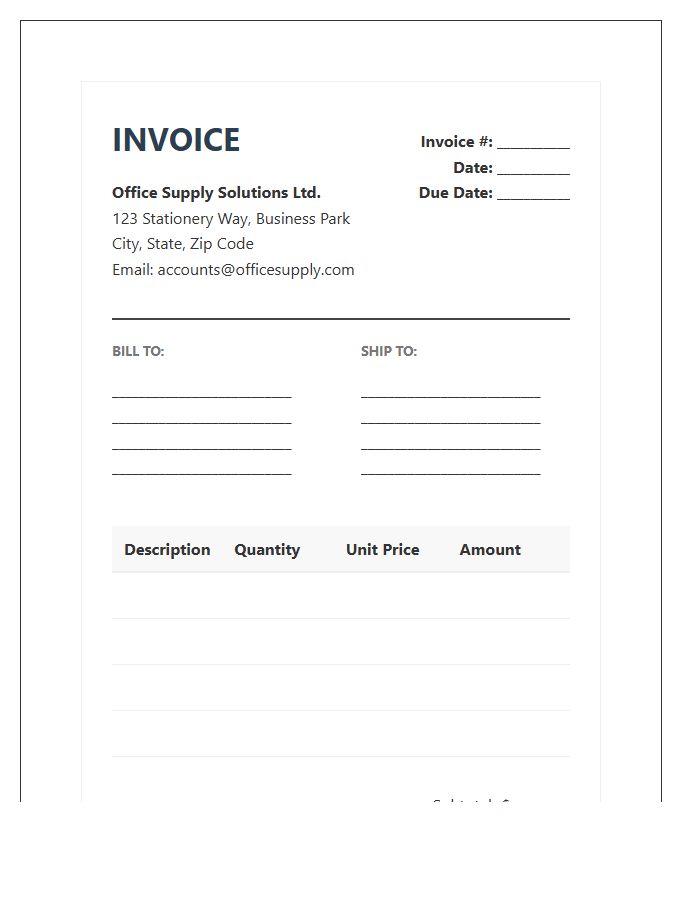 Professional Office Supply Billing Invoice Template