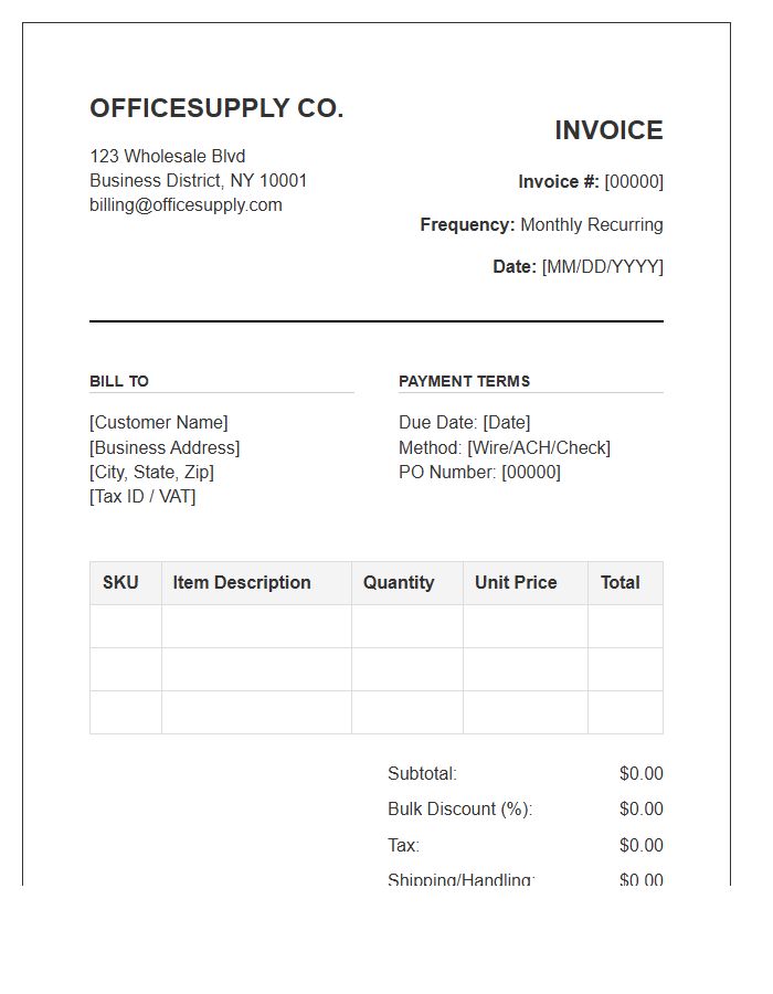 Recurring Office Supply Wholesale Invoice Template