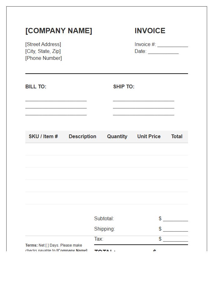 Wholesale Computer Accessory Invoice Template