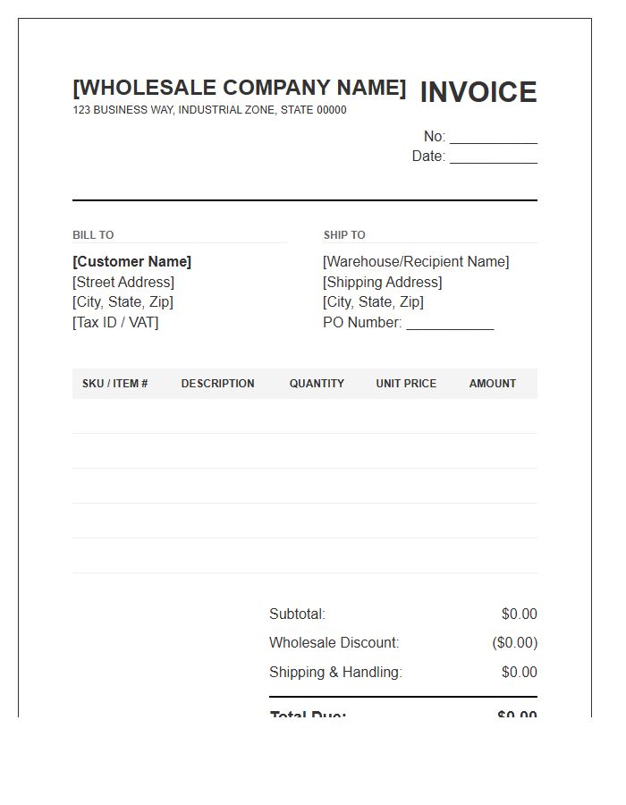 Wholesale Office Supply Invoice Template