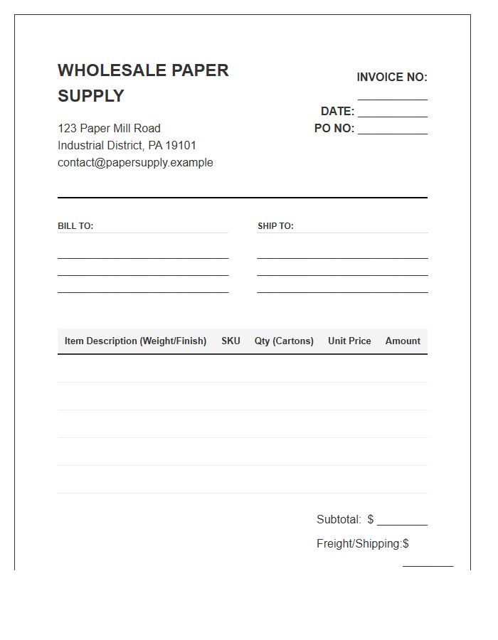Wholesale Paper Supply Invoice Template