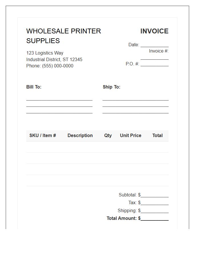 Wholesale Printer Supply Invoice Template