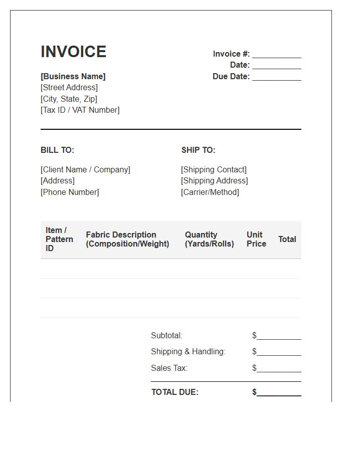 Cotton Fabric Wholesale Invoice Template