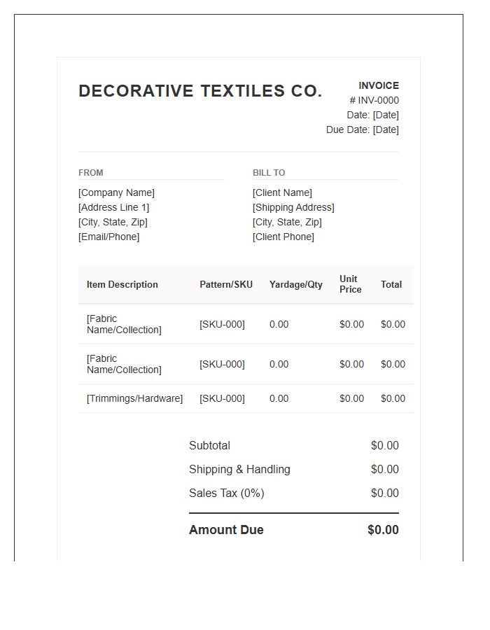 Decorative Textile Sales Invoice Template