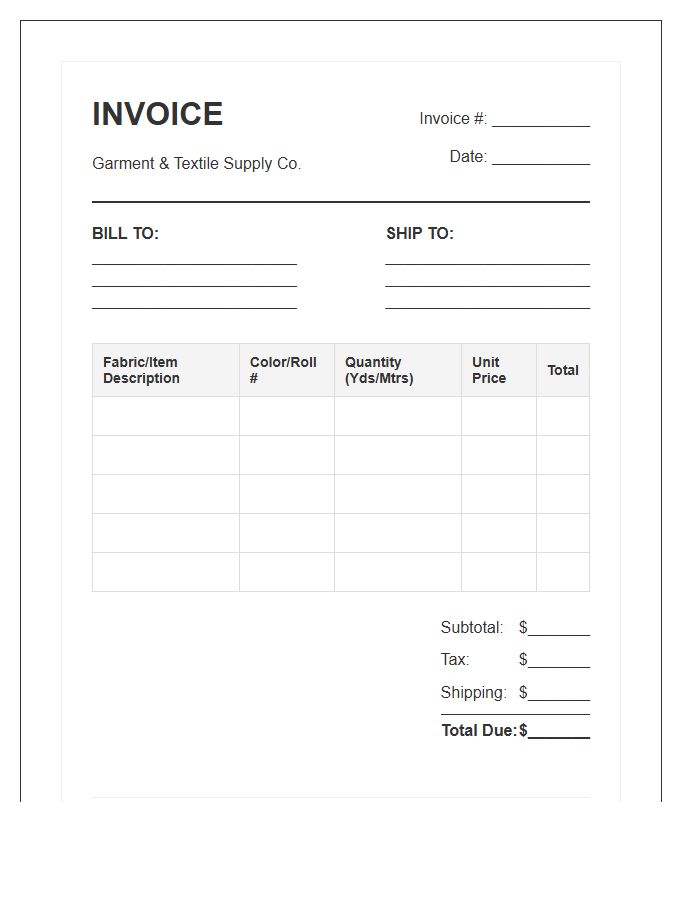 Garment Textile Supply Invoice Template