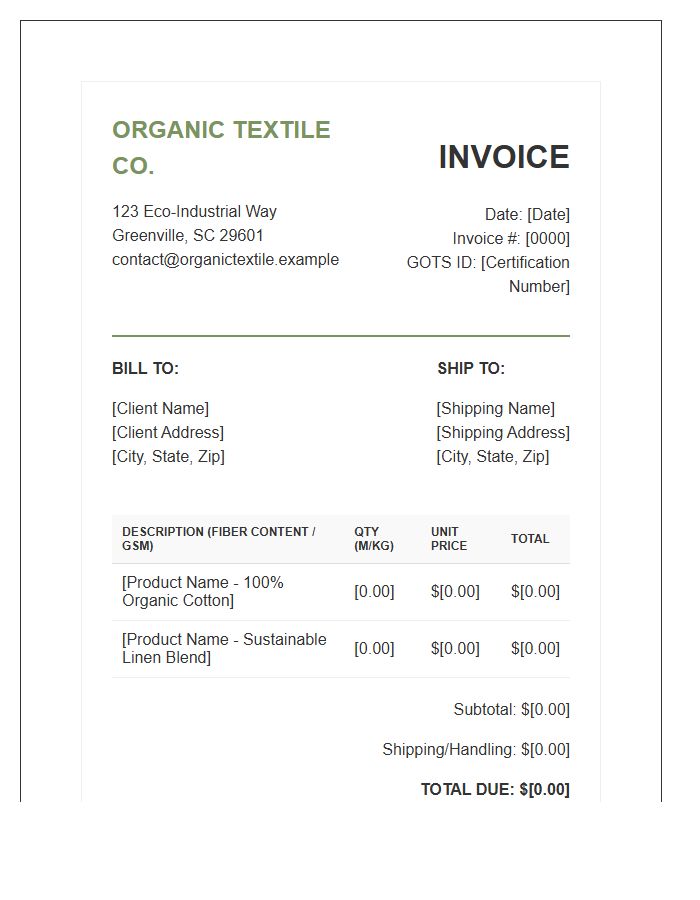 Organic Textile Supplier Invoice Template