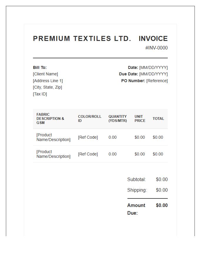 Premium Textile Distribution Invoice Template