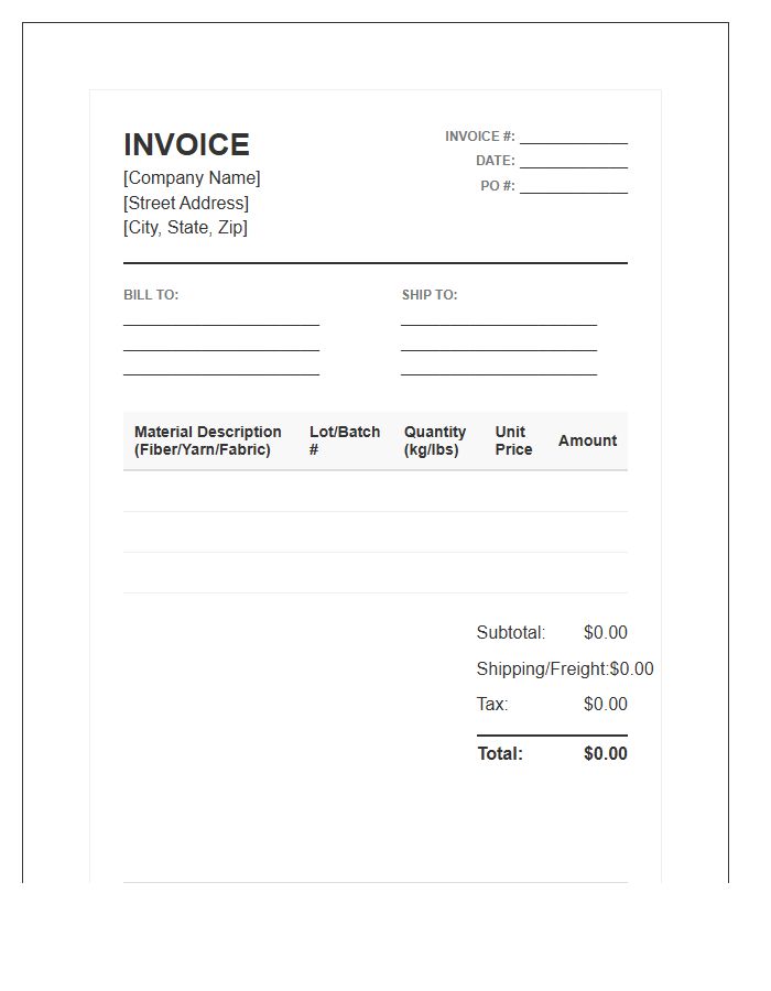 Raw Textile Material Invoice Template