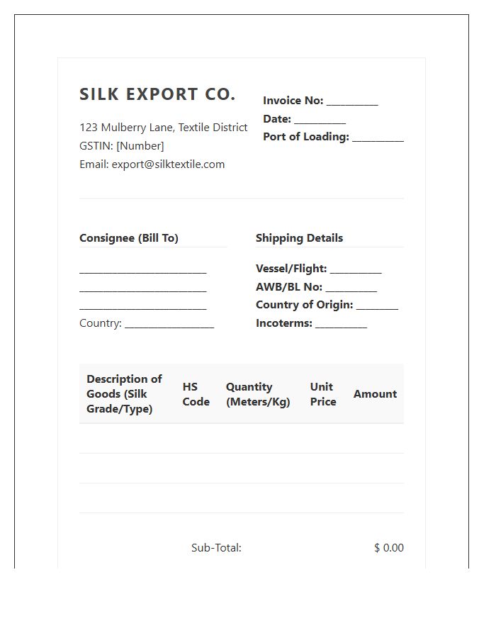 Silk Textile Export Invoice Template