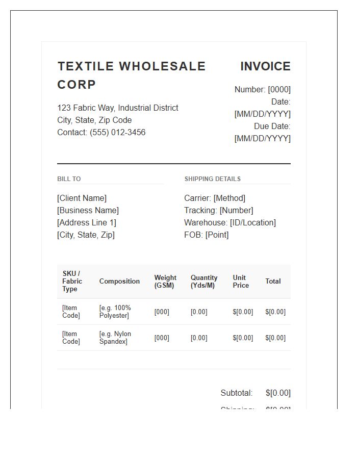 Synthetic Textile Wholesale Invoice Template