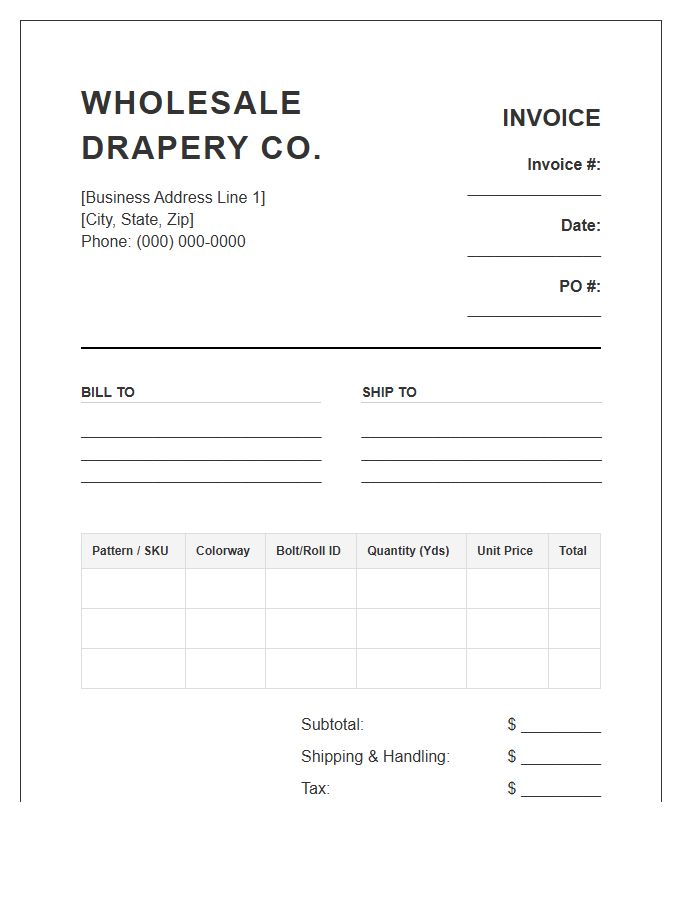 Wholesale Drapery Fabric Invoice Template