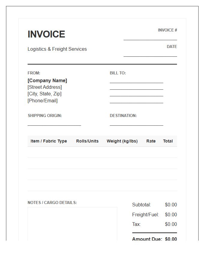 Wholesale Textile Logistics Invoice Template