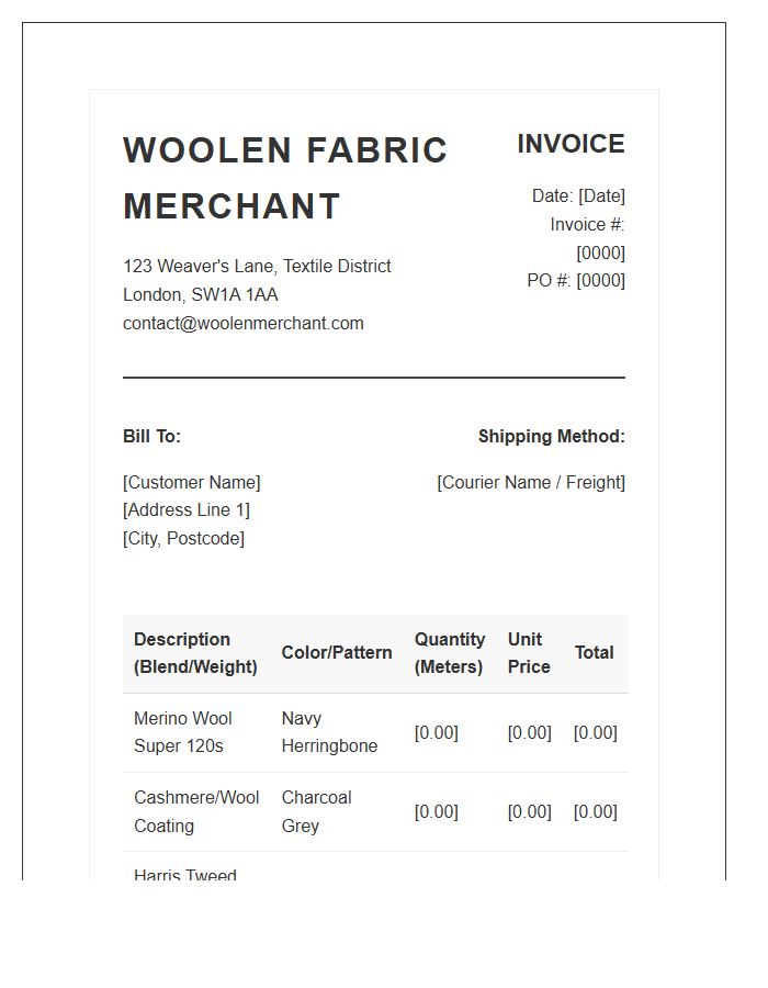 Woolen Fabric Merchant Invoice Template