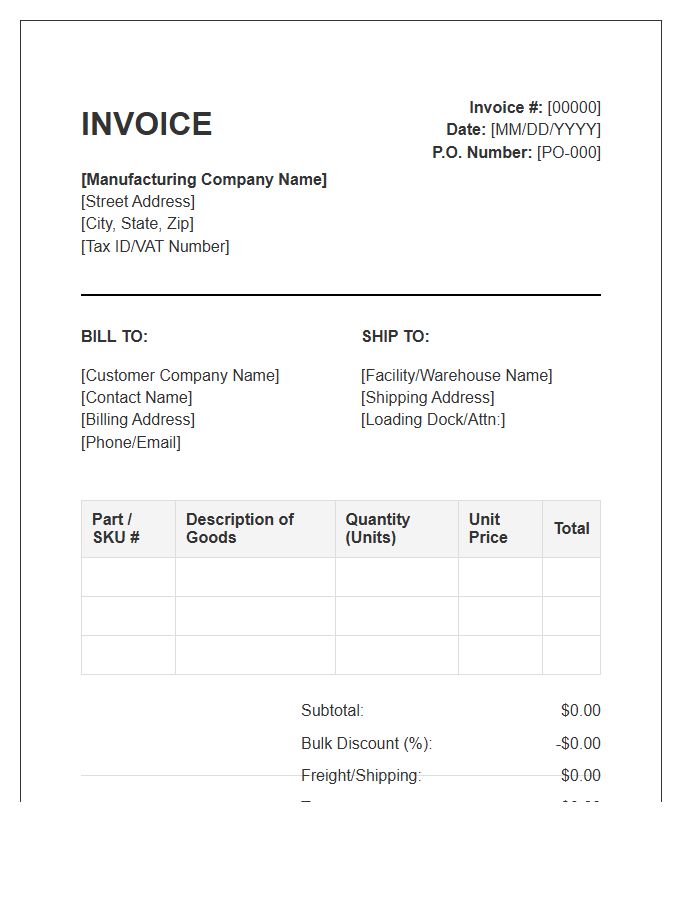 Bulk Manufacturing Supply Invoice Template