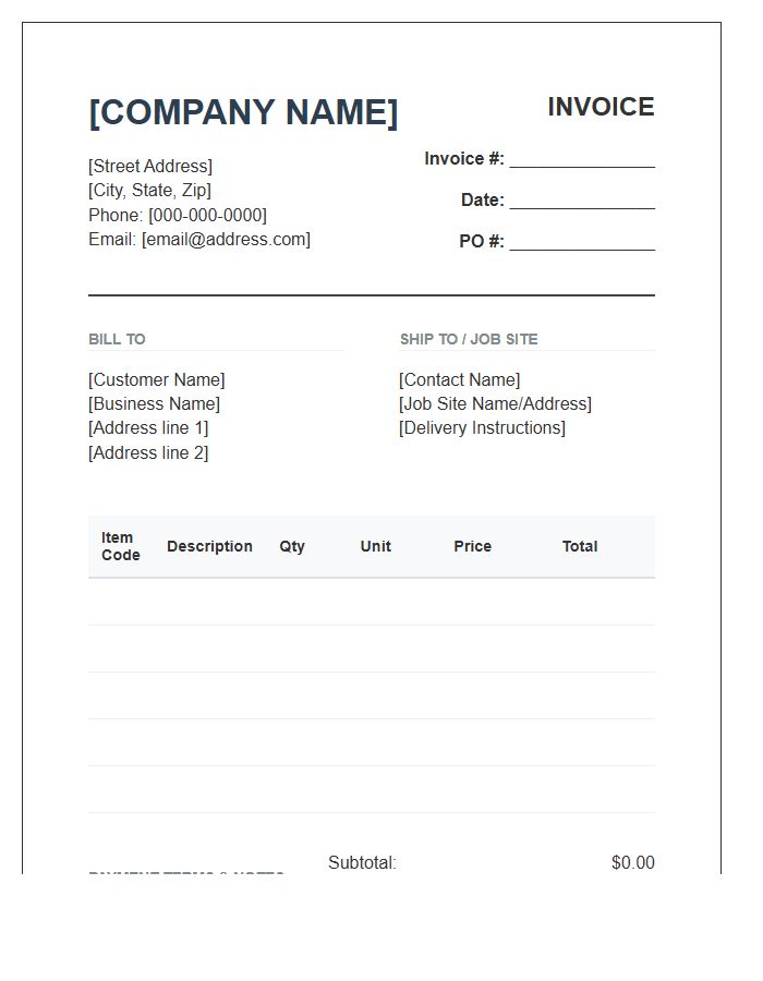 Construction Material Wholesale Invoice Template