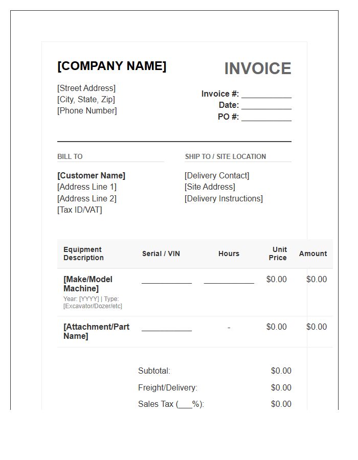 Heavy Machinery Sales Invoice Template