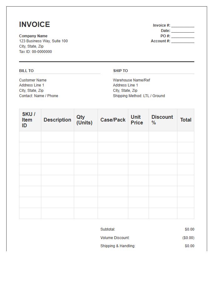 High Volume Wholesale Invoice Template