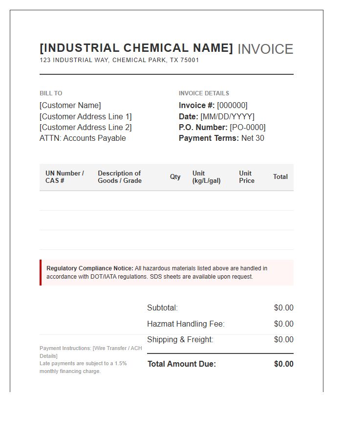 Industrial Chemical Supply Invoice Template