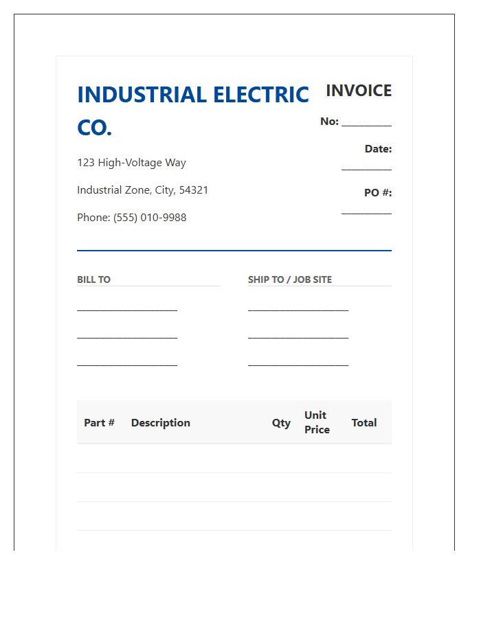 Industrial Electrical Wholesale Invoice Template
