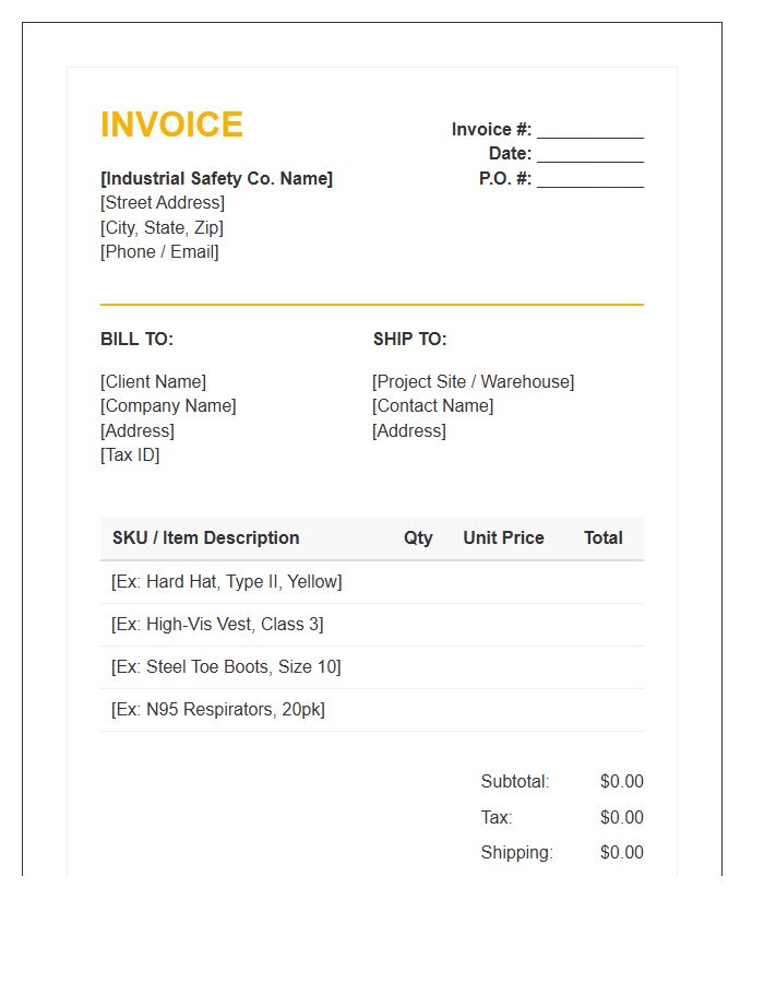 Industrial Safety Gear Invoice Template