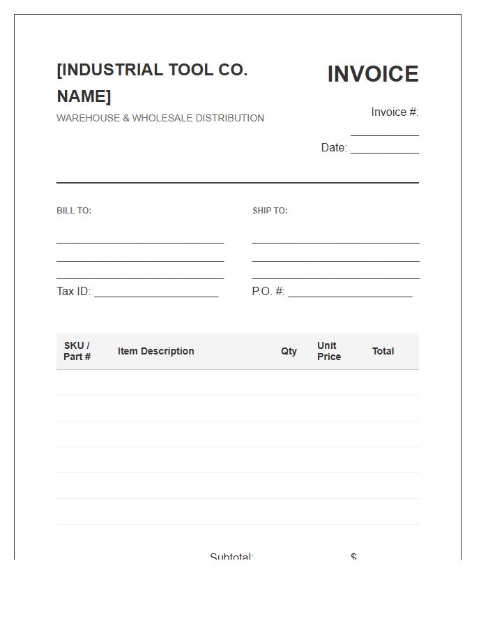 Industrial Tool Wholesale Invoice Template