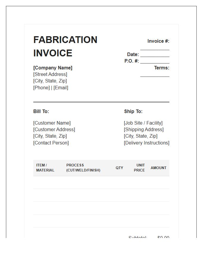 Metal Fabrication Wholesale Invoice Template