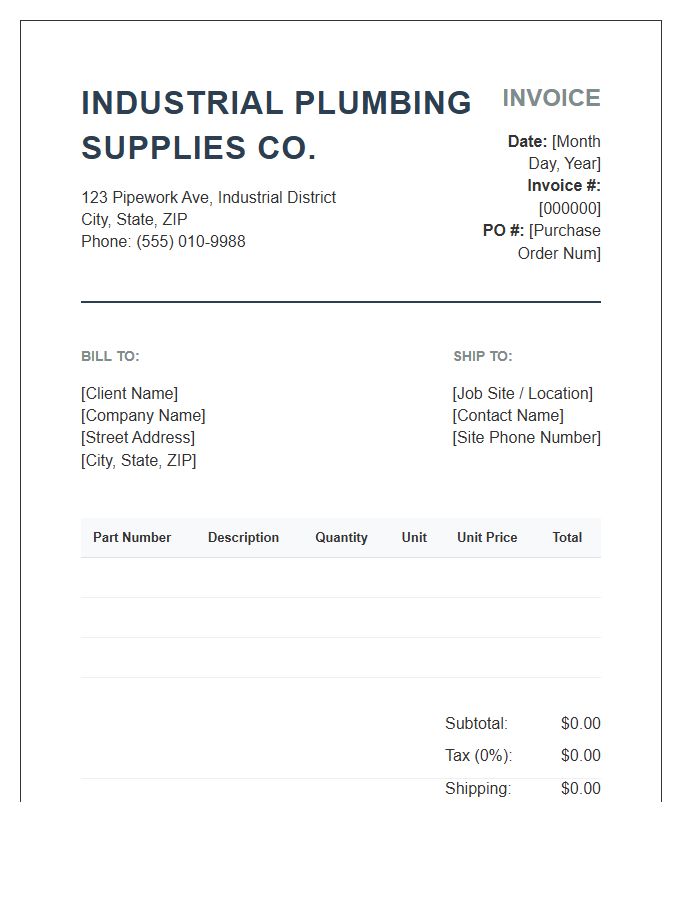 Plumbing Supply Industrial Invoice Template