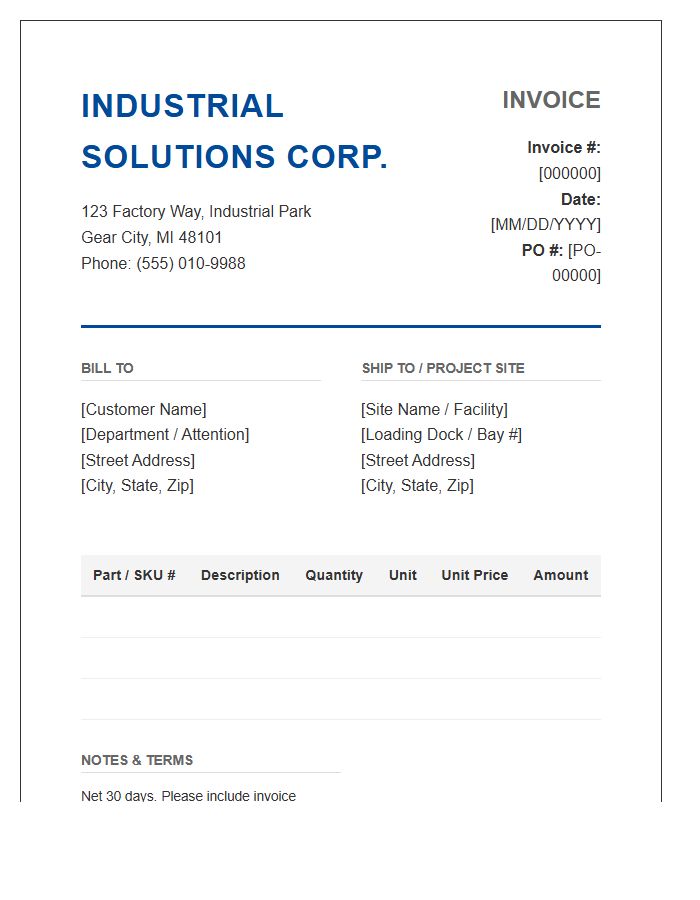 Professional Industrial Supply Invoice Template