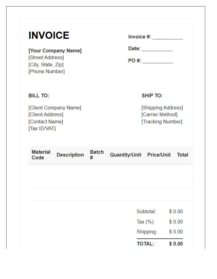 Raw Material Wholesale Invoice Template