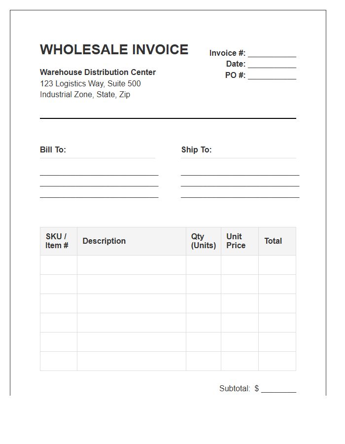 Warehouse Distribution Wholesale Invoice Template