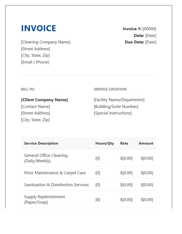 Corporate Cleaning Service Invoice Template